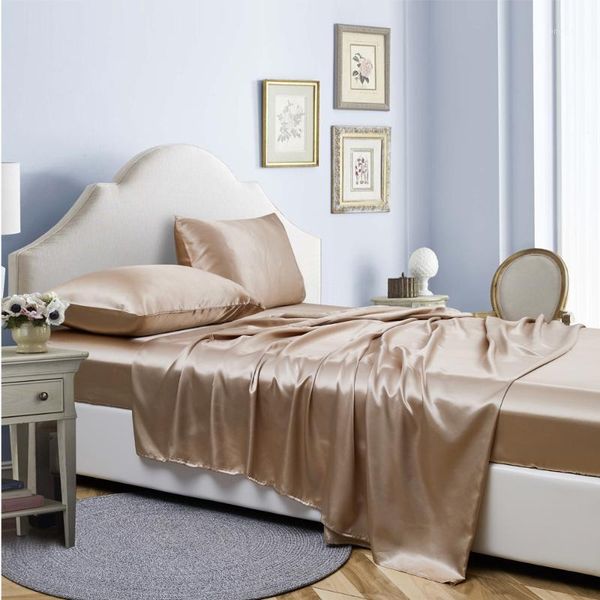 

4pcs satin bed linen home bedding set elastic fitted sheet luxury silk mattress protector bedspread bed sheets and pillowcase1