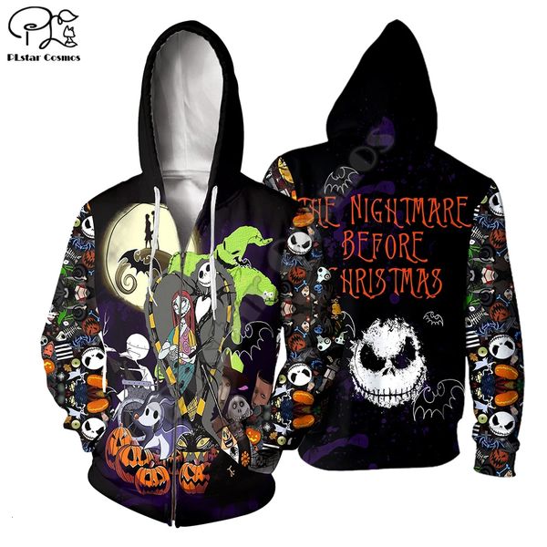 

cosmos halloween nightmare before christmas jack skellington horror 3d plstar printed men women hoodies funny pullover harajuku, Black