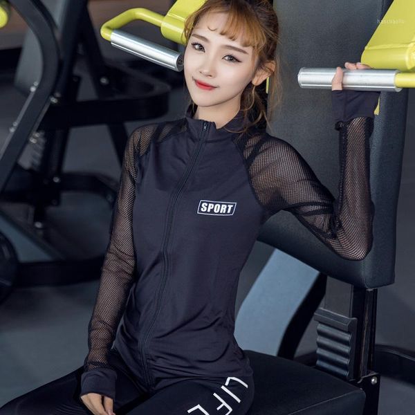 

yoga outfits autumn winter women's running shirt long sleeve sport mesh breathable fitness clothing coat sports jerseys1, White;red