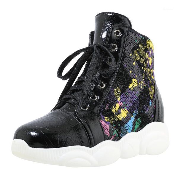 

boots special pattern fish scale casual ankle silver light walking women's shoes lace-up inner-increasing boots1, Black