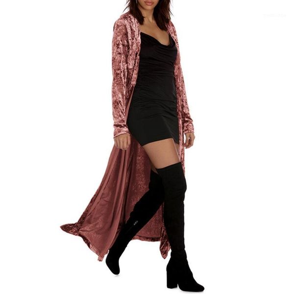 

women autumn coats long sleeve velvet cardigan solid straight long coat plus size coat casual slim jacket outerwear1, Tan;black