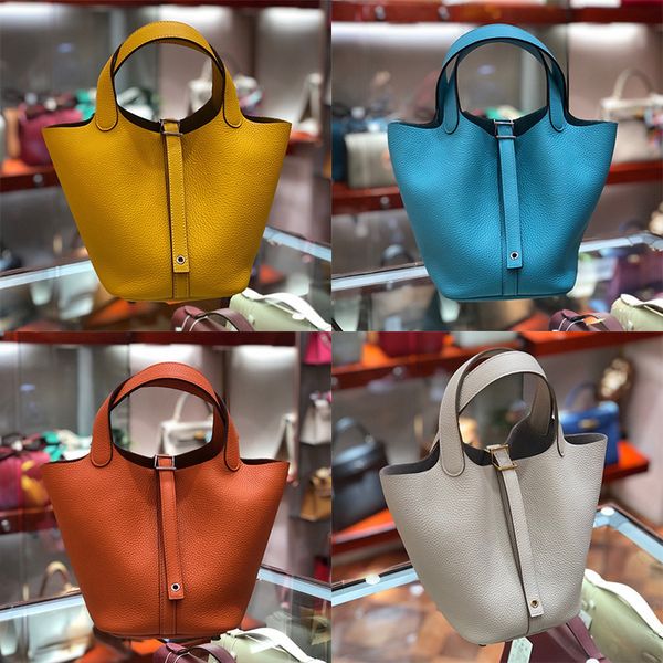 

designer branded h family's new leather women's vegetable basket handbag bucket layer cowhide litchi grain simple tassel bag