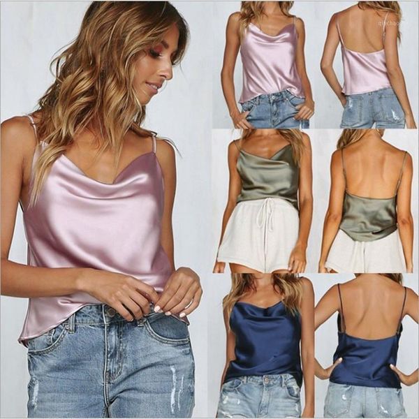 

european and american summer new solid color women & club silk-like sling pajamas vest female bedroom dress1, White;red