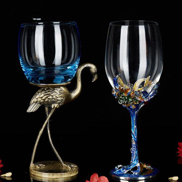 

wine glasses 2 pcs crystal champagne red glass high foot enamel cup marry decoration gift fashion bird shape goblet