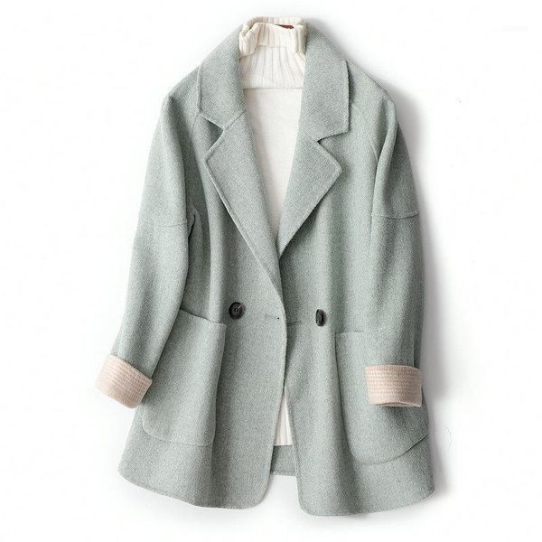 

2020 women midi length coat elegant turn down collar woolen coat two button design autumn warm casaco feminino1, Black