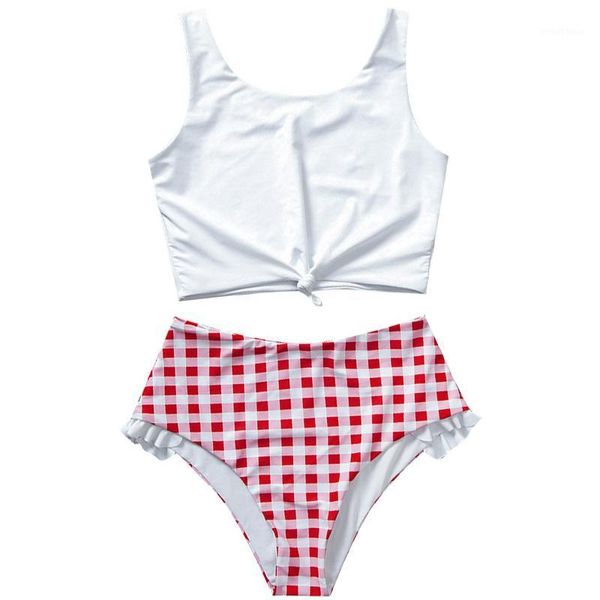 

knot hem bikini women high waist braziliam biquini swimsuit plaind summer beach wear 2020 mujer beach wear tankini swimming suit1, White;black