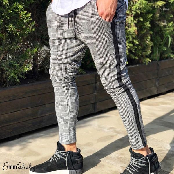 

new men's casual plaid sport long pants tracksuit trousers joggers gym sweatpants1, Black