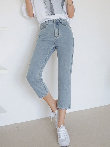 

dazy high waist straight leg jeans 74nk#, Blue