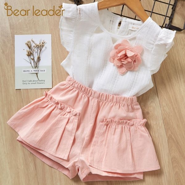 

bear leader girls clothing sets brand girls suits summer sleeveless appliques t-shirt+floral shorts 2pcs children clothing y200525, White