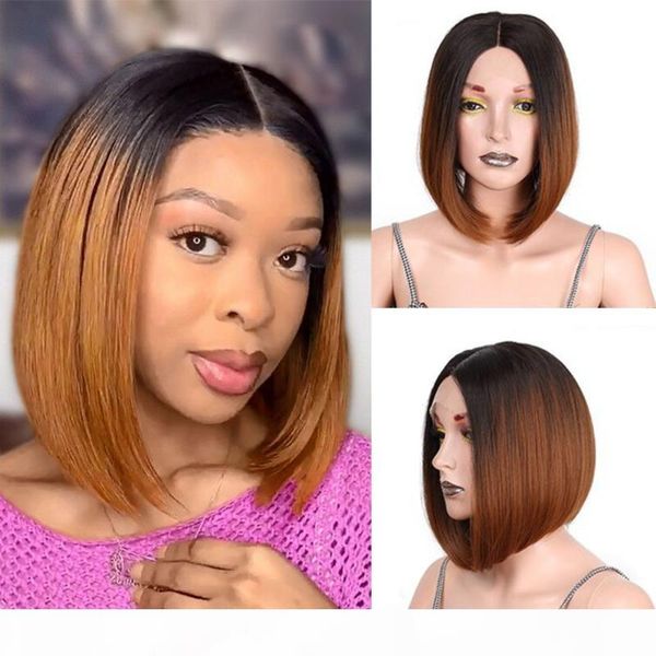

short bob lace front wig maxine hair brown ombre human hair wig 13x4 remy 150% straight lace front human wigs for women, Black;brown
