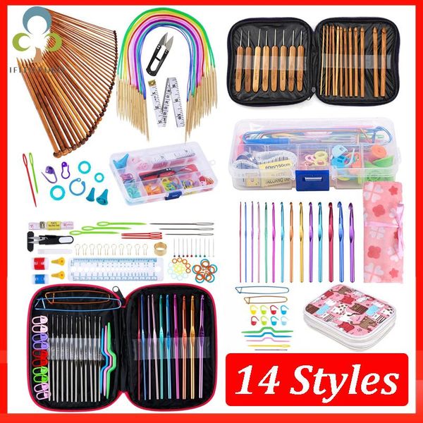 

crochet hooks set with case 14 styles knitting needles set diy needle arts craft scissors stitch markers sewing tools zxh, Black