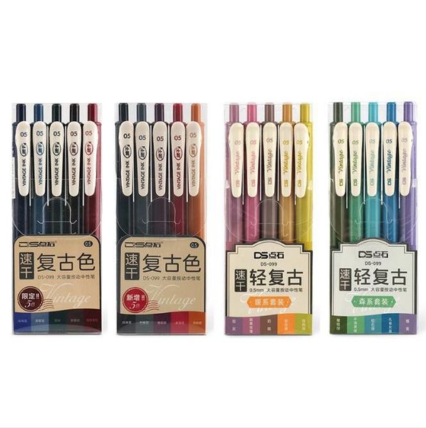 

5 Pcs/pack Vintage Color Pens Gel Ink Pens Set Fine Point 0.5 mm Retractable Inks Pencils For Writing Painting Craft Doodling
