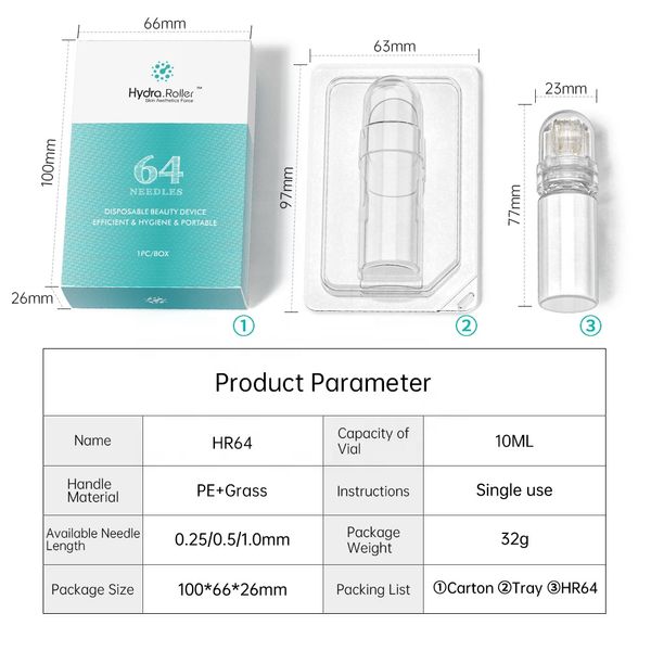

titanium microneedle automatic hydra derma roller 64 needles gold tips micro needles with gel tube