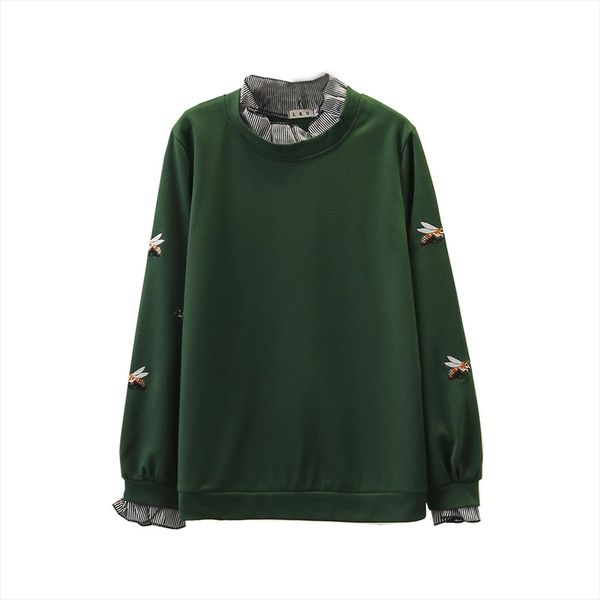 

women spring sweatshirts lady long sleeve woman little bee embroidery hoody plus size casual fashion loose f42 9043, Black