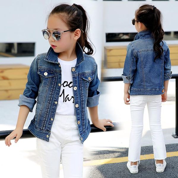 

children's clothes 2020 new girls coat kids spring outerwear cardigan jacket female child long sleeve elastic casual denim, Blue;gray