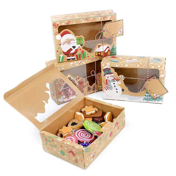 

3pcs mix style kraft paper box cookie doughnut boxes with clear window gift label crad diy christmas favors q1218