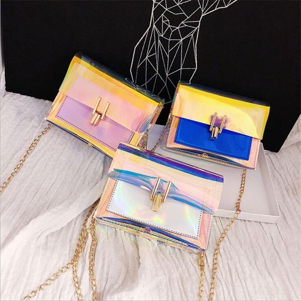 

women casual transparent bag clear pvc jelly small tote messenger bags laser holographic shoulder bags female lady 2020