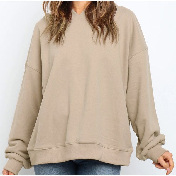 

oversize 65% cotton solid women hoodies long sleeve simple casual hoodies female autumn fashion loose ladies pullovers 210518, Black