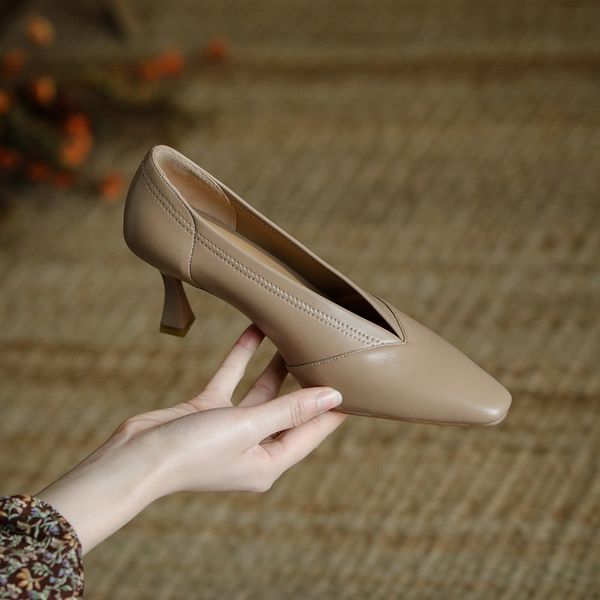 

2021 to toe feminine black apricot genuine spring leather shoes m1xn