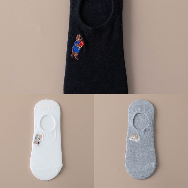 

vnsuy embroidered and summer new spring non-slip cartoon children's fashion low-shallow-mouth silicone boat cotton socks sockssilicone, Black