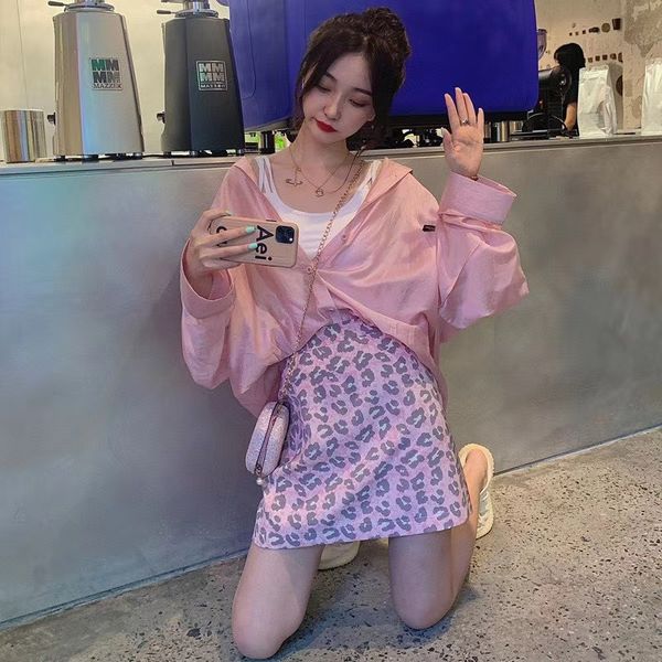 

южная корея east gate 2020 новый солнцезащитный крем с длинным рукавом + леопардовый рубашка юбка сетка красный иностранный стиль ins два ку, Gray