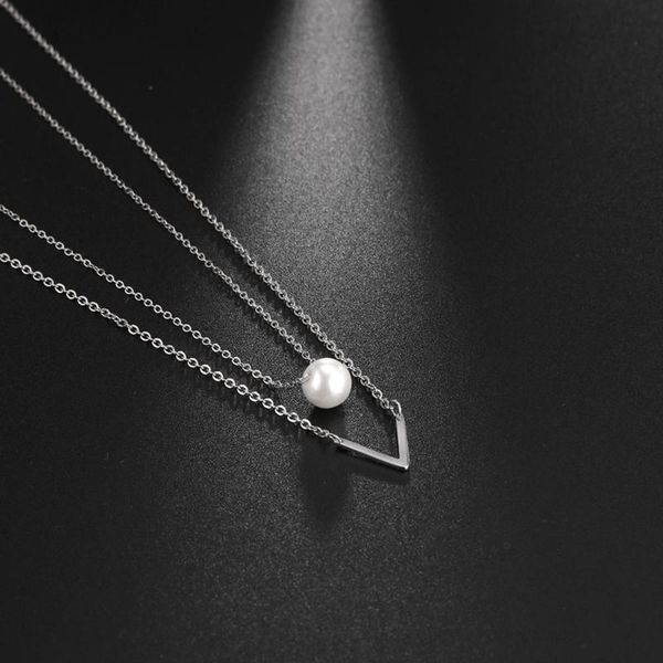 

pendant necklaces teamer stainless steel women necklace letter pearl beaded multi layer chain fashion jewelry gifts for girls choker 2021, Silver
