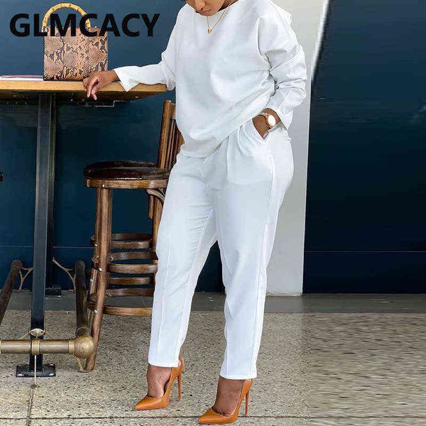 

women' tracksuit women two piece solid long sleeve o neck shirt & casual slim pant set 220128, Gray