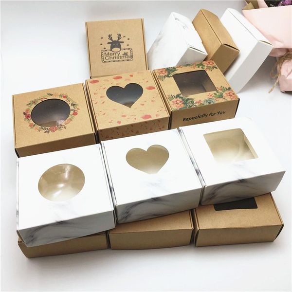 

gift wrap 7.5x7.5x3cm wholesale 50pcs kraft paper box transparent pvc window soap boxes packaging wedding favors candy1