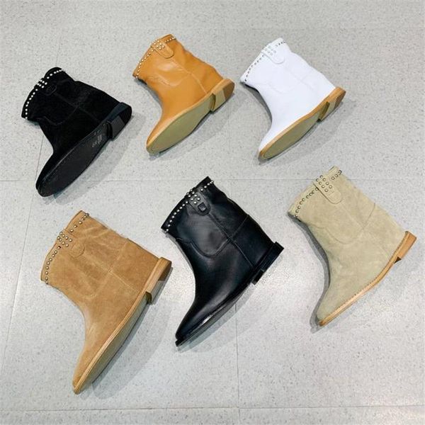 

frosted boots with spikes women ankle boots genuine leather shoes women mid heel autumn winter square rooted shoes, Black