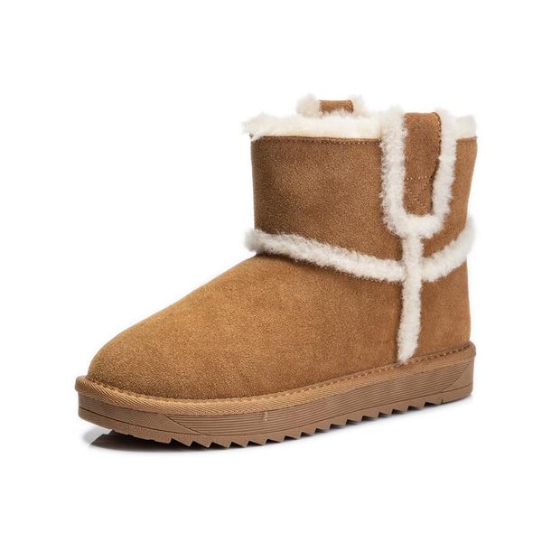 

fashion trend snow boot lady leather boots ankle women boot flat shoes with fur winter ladies snow cement mujer footwear, Black