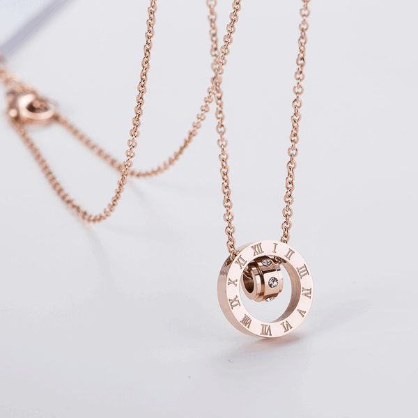 

new titanium steel rose gold roman inlaid diamond necklace women's fashion trend beautiful transfer bead collar, Silver