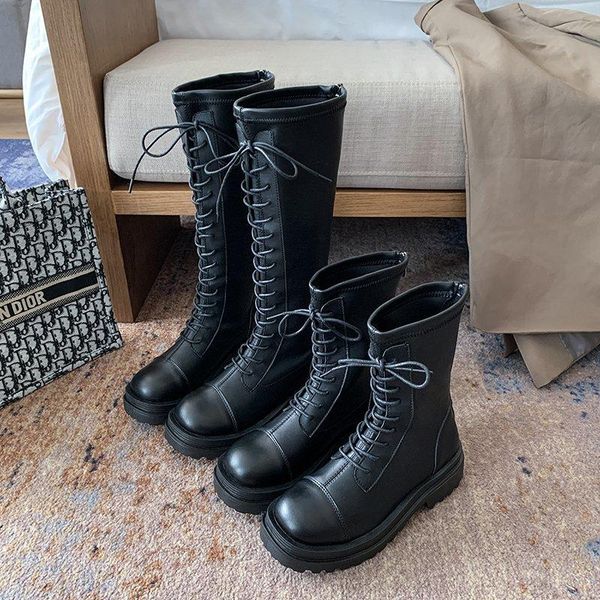 

womens boots knee-high black leather equestrian boots internal celebrity lady cross-tied motorcycle botas ladies army long