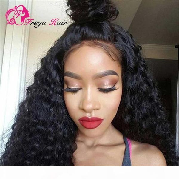 

water wave lace front human hair wigs 13x4 natural color lace front wigs for women brazilian pre plucked reny hair, Black;brown