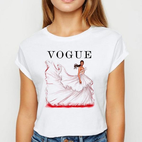 

плюс размер женской рубашки с принцессой с принцессой tshirt распространенные круглые шеи футболка женские крутые белые весенние летние летн, White