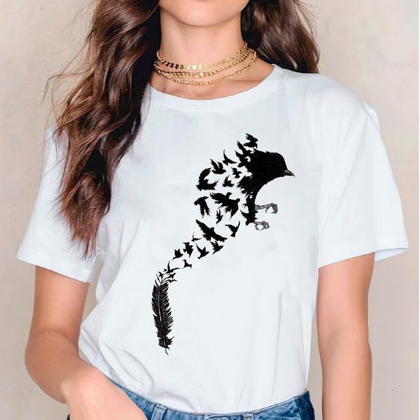 

women 2020 owl print vintage casual lady short sleeve tshirts t clothes shirt womens ladies graphic female tee t-shirt clothing, White