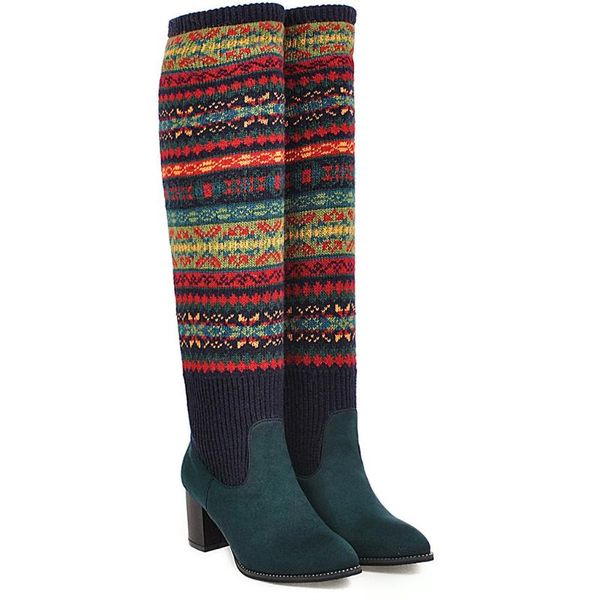 

winter over the knee boots women snow boots shoes woman warm high heels cool retro shoes long bota feminina zapatos mujer, Black