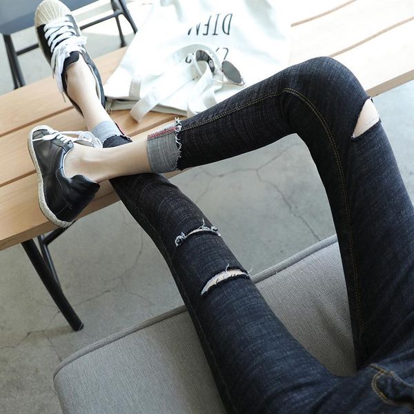

ripped zippers jeans for women destroyed stretch high waisted pencil jeans skinny office lady ankle- length denim pants, Blue