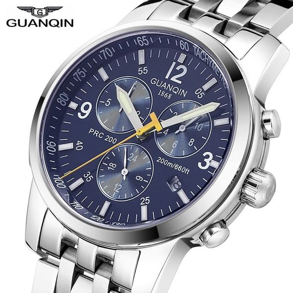 

guanqin automatic mechanical men watches swim diving clock men 20bar waterproof brand luxury wristwatches relogio masculino t200311, Slivery;brown