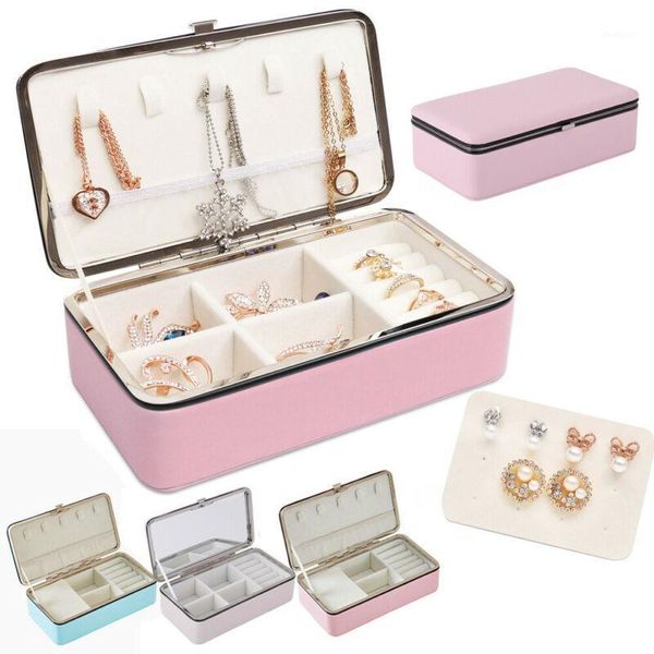 

jewelry small organizer display travel jewelry case box portable box pu leather grids storage necklace earrings1