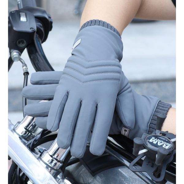 

new skin sensitive leather men's touch screen warm cycling outdoor sports skiing mountaineering thickened cotton gloves in autumn and, Blue;gray
