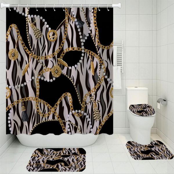 

shower curtain set anti-skid rugs bath mat toilet lid cover and hooks printed european classic bathroom accessory set 4pcs