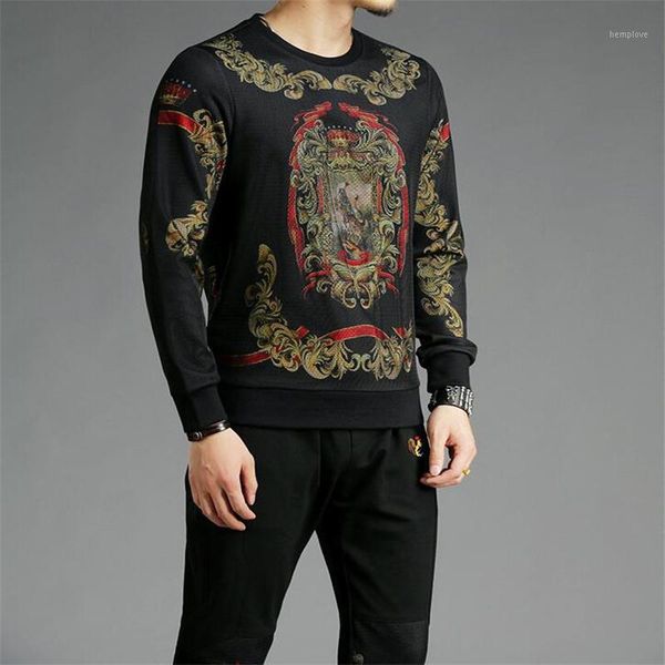 

autumn men's retro round neck fashion sweatshirt hip-hop slim new design hoodie1, Black