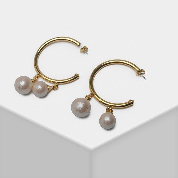 

hoop & huggie amorita boutique antique simple artificial pearl round earrings, Golden;silver