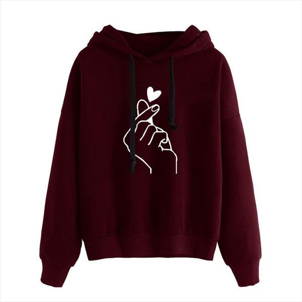 

harajuku womens sweatshirt and hoody ladies oversize k pop yellow pink love heart finger hood casual hoodies for women girls, Black