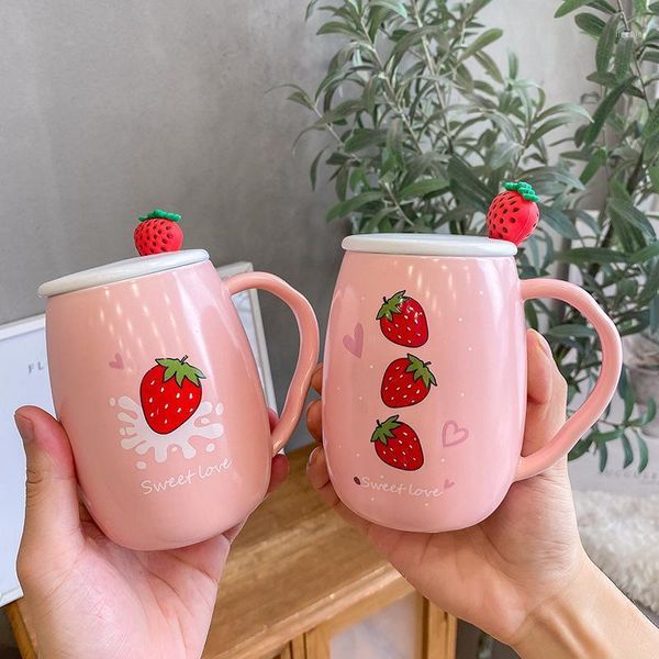 

mugs korean-style cute pink strawberry large capacity ceramic cup breakfast artistic hipster men and women students mug1