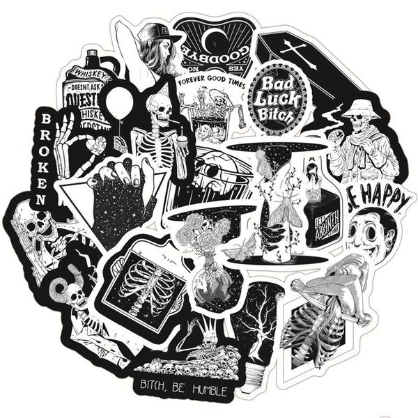 

three ratels 50 pcs black and white gothic style girl and skull stickers graffiti sticker for lapluggage car styling guitar bbygdk