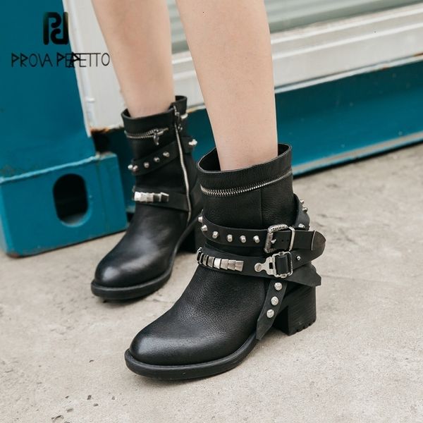 

discount luxury bootsprova perfetto, classic fashion boots, solid colors, scratches, metal decorations, belts, women's leather, Black