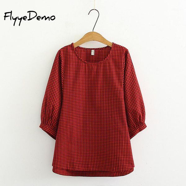 

6xl vintage o neck plaid blouse women puff sleeve summer blouse shirt 2020 new streetwear casual loose blusas plus size1, White