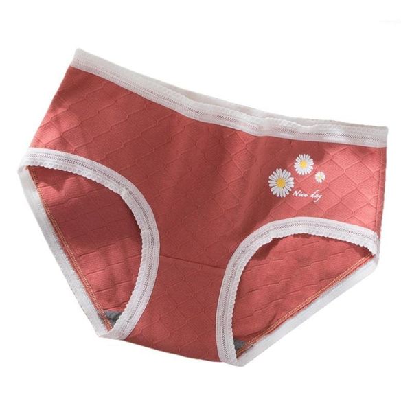 

women marguerite lace hem mid waist solid color cotton underwear briefs1, Black;pink