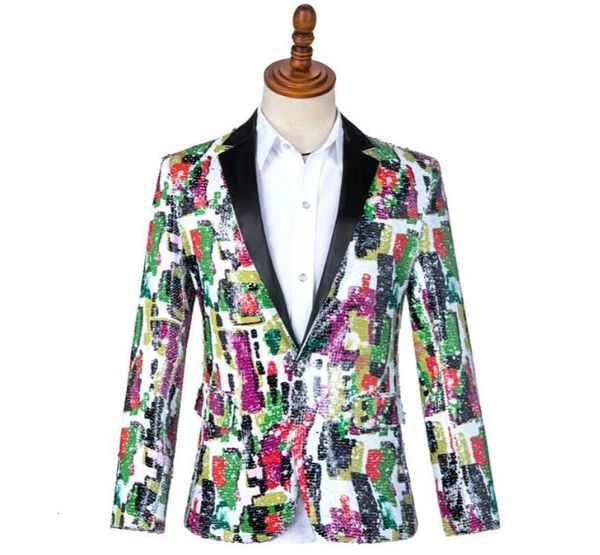 

multicolor sequin personality blazer men suit mens suits costume singer star style dance stage clothing formal dress, White;black